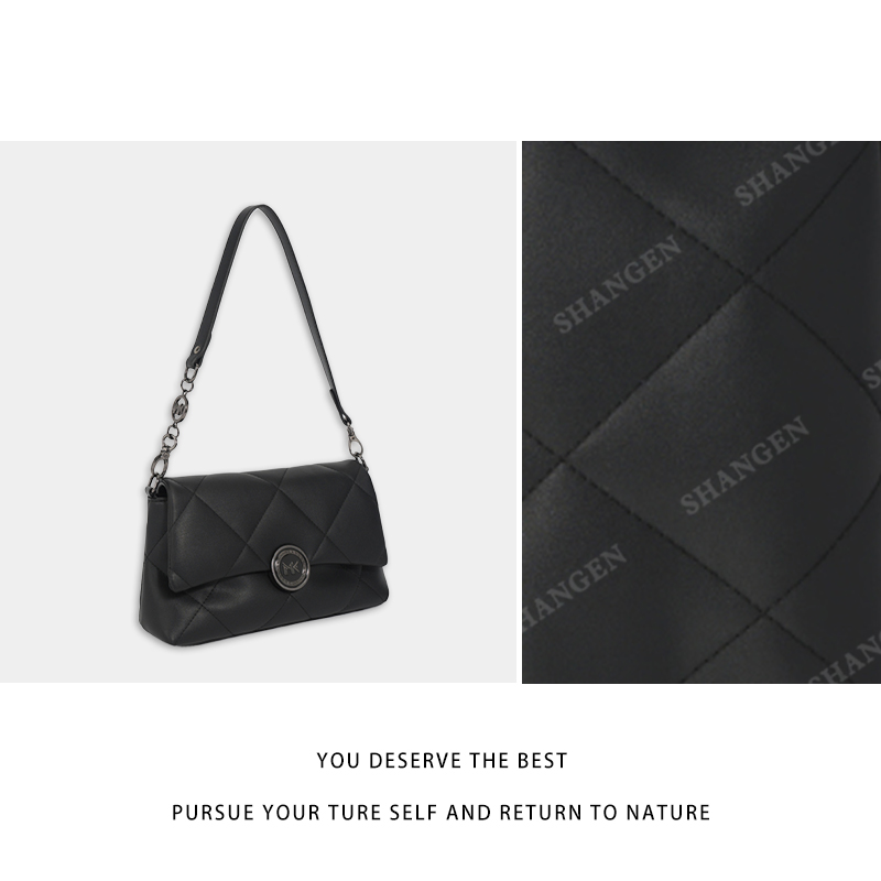 RAIN.CUN冬季2025新款轻奢设计单肩斜挎女包 FES-6121-黑色