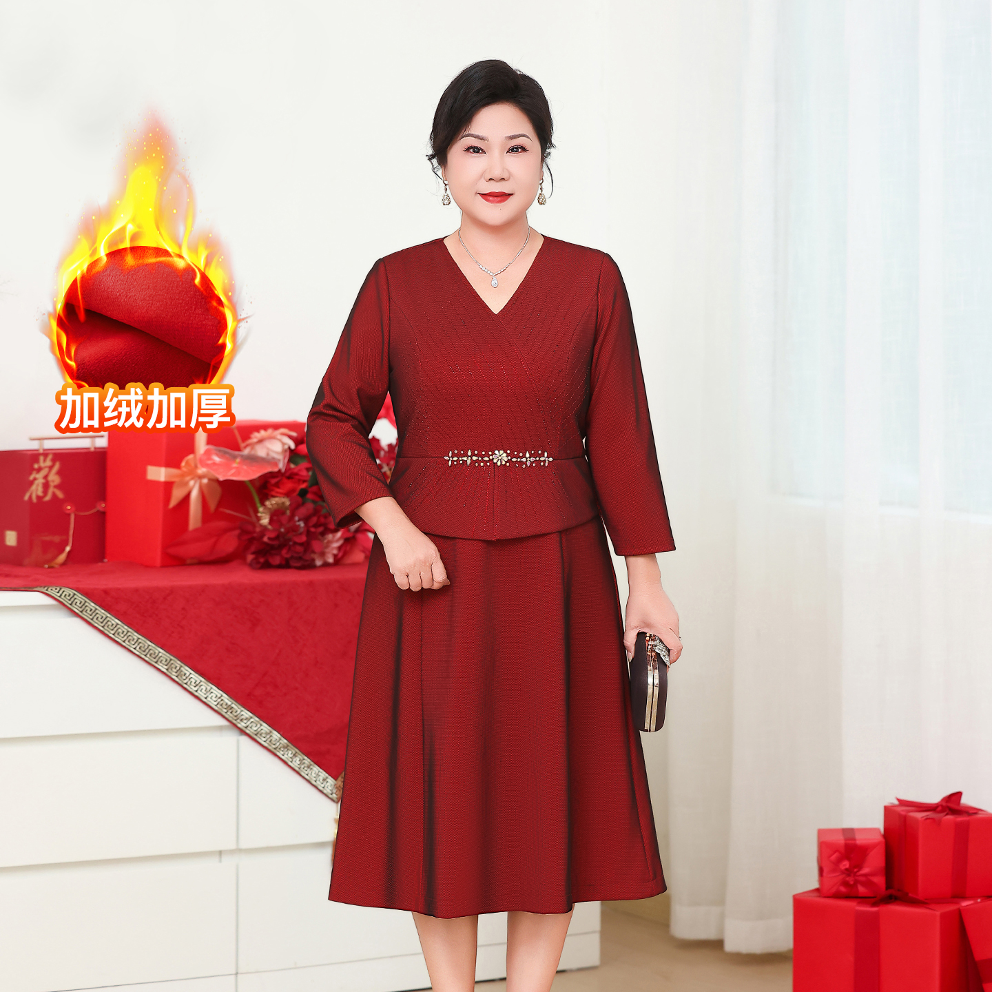 喜妈妈婚宴礼服高端轻奢高级感10月喜婆婆敬酒服连衣裙FX36-2590