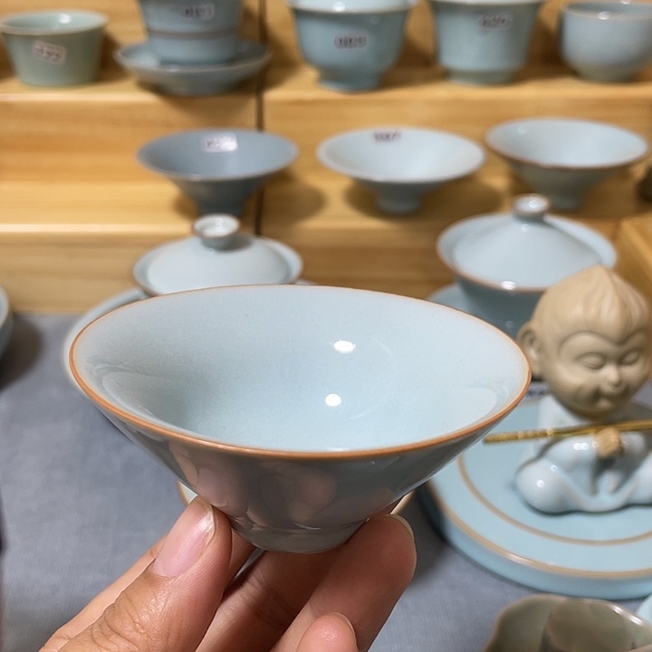 陶瓷杯子天青汝瓷斗笠杯