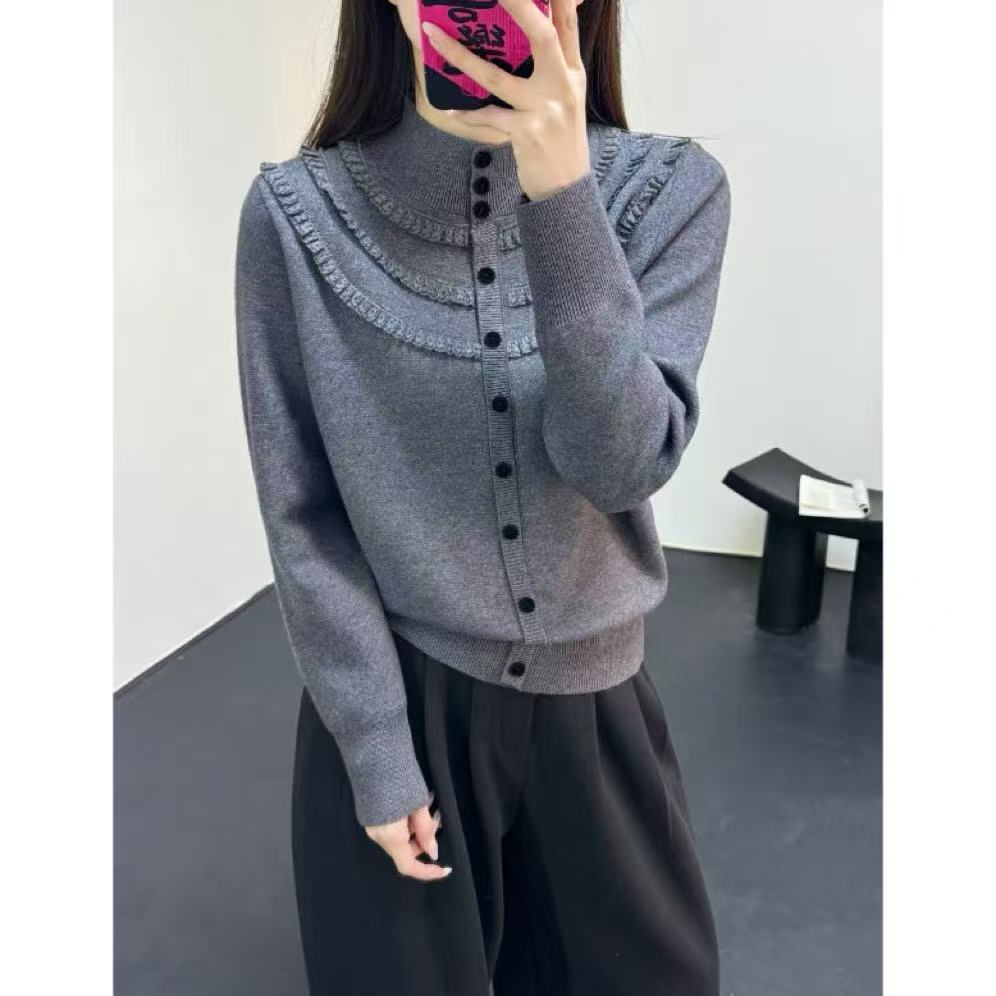 丽丽家~ 云朵灰小香风气质时尚复古红色法式百搭开衫