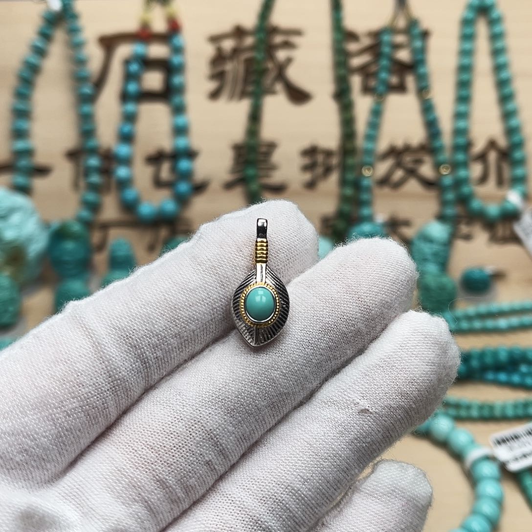 绿松石圆珠银S925镶嵌