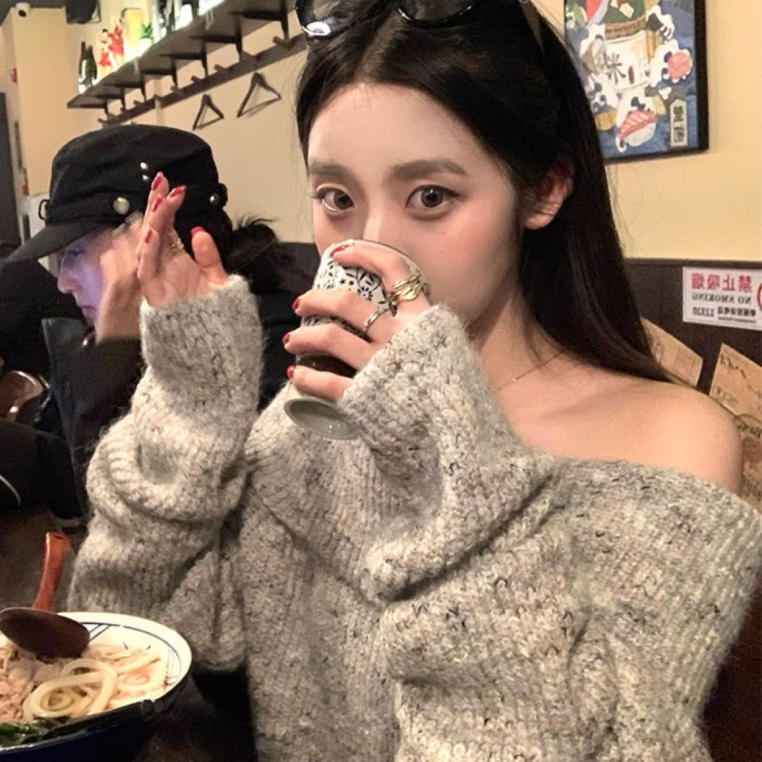 女慵懒风针织套头款长袖毛针织衫毛衣学生复古宽松