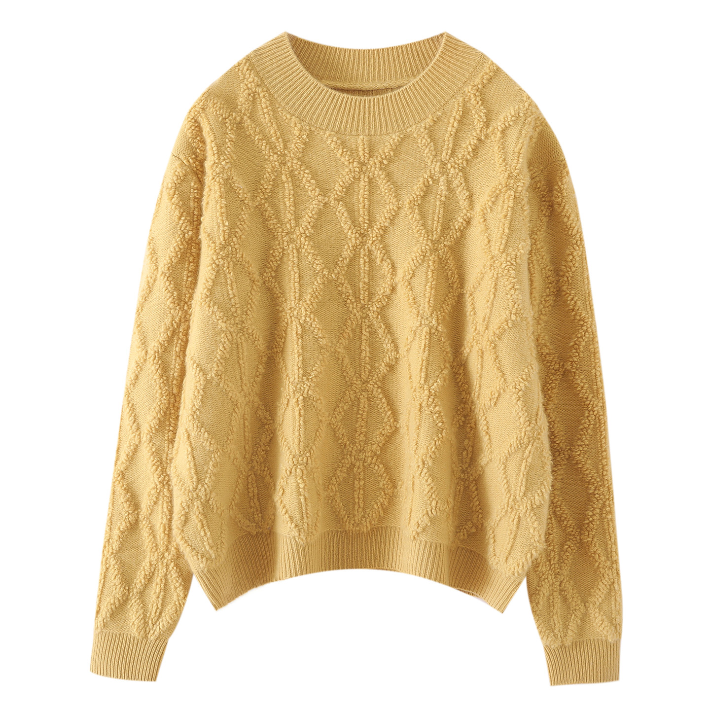 100%纯山羊绒衫立体毛巾绣菱形格套头衫独特时尚百搭保暖针织衫