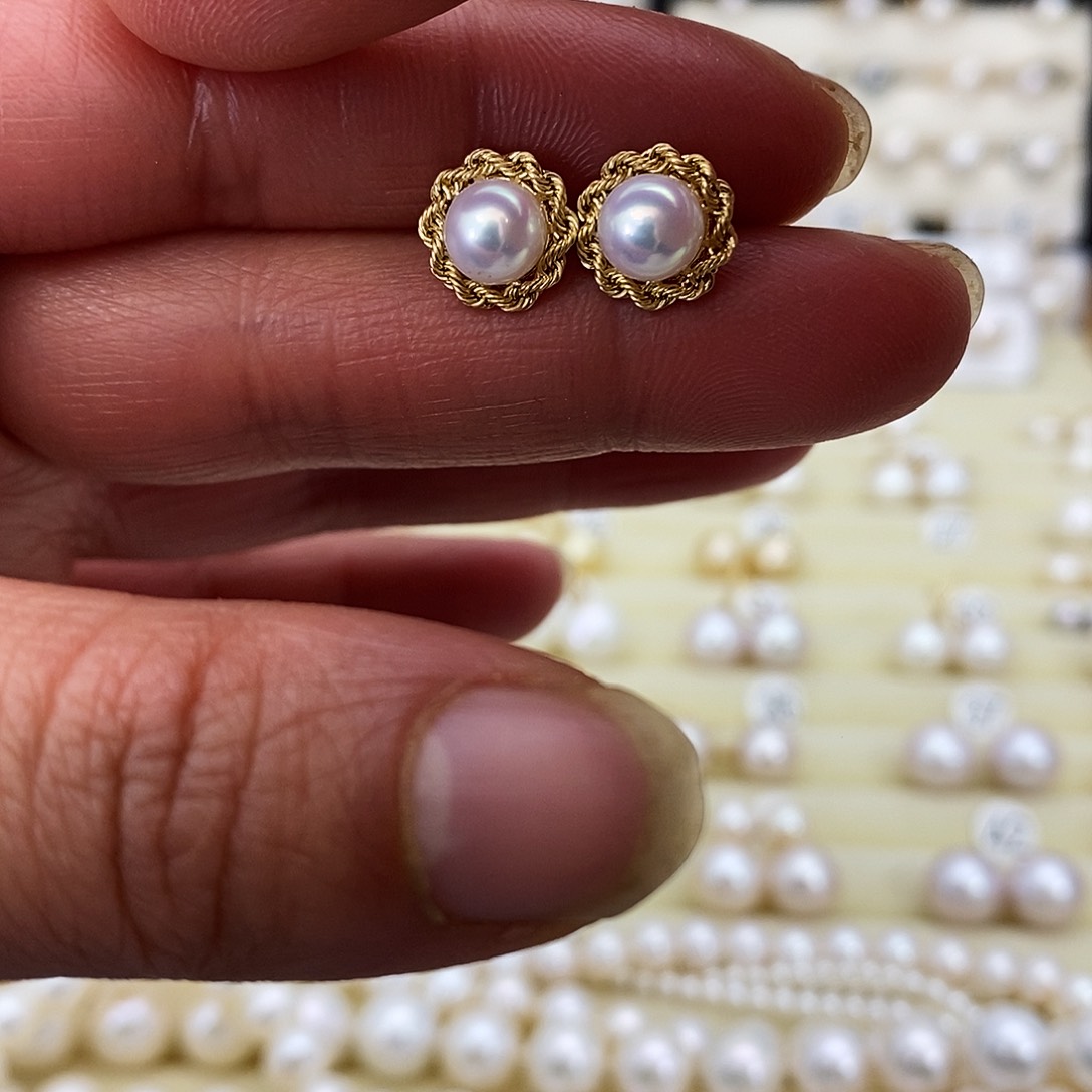 淡水珍珠耳饰18K金镶嵌
