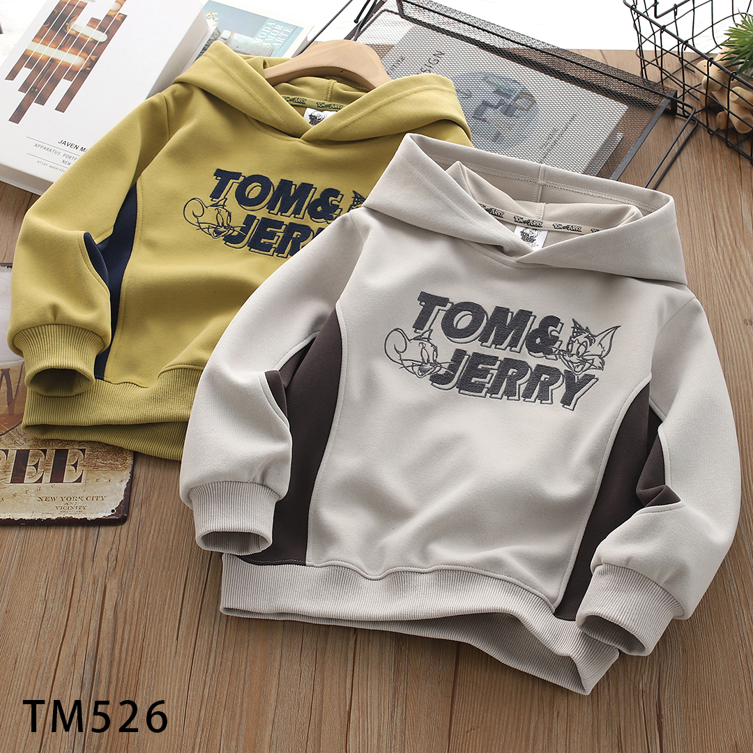 TM526侧拼环保印花儿童连帽卫衣