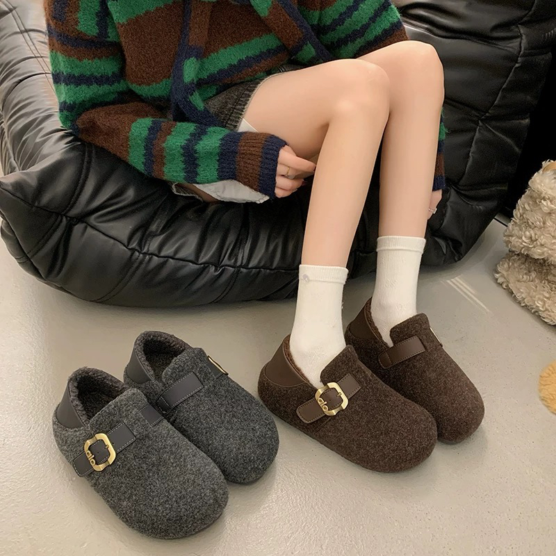 内增高全包两穿勃肯鞋女冬季新款加绒一脚蹬厚底毛毛鞋女