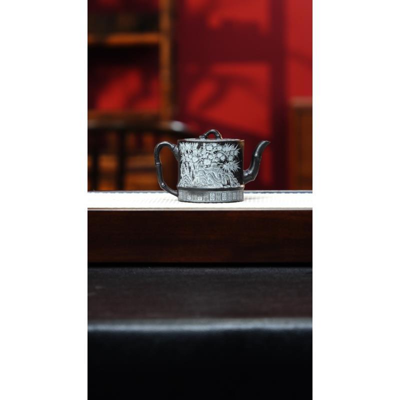 宜兴紫砂 竹段壶 高黑料 李志佩 260cc h569