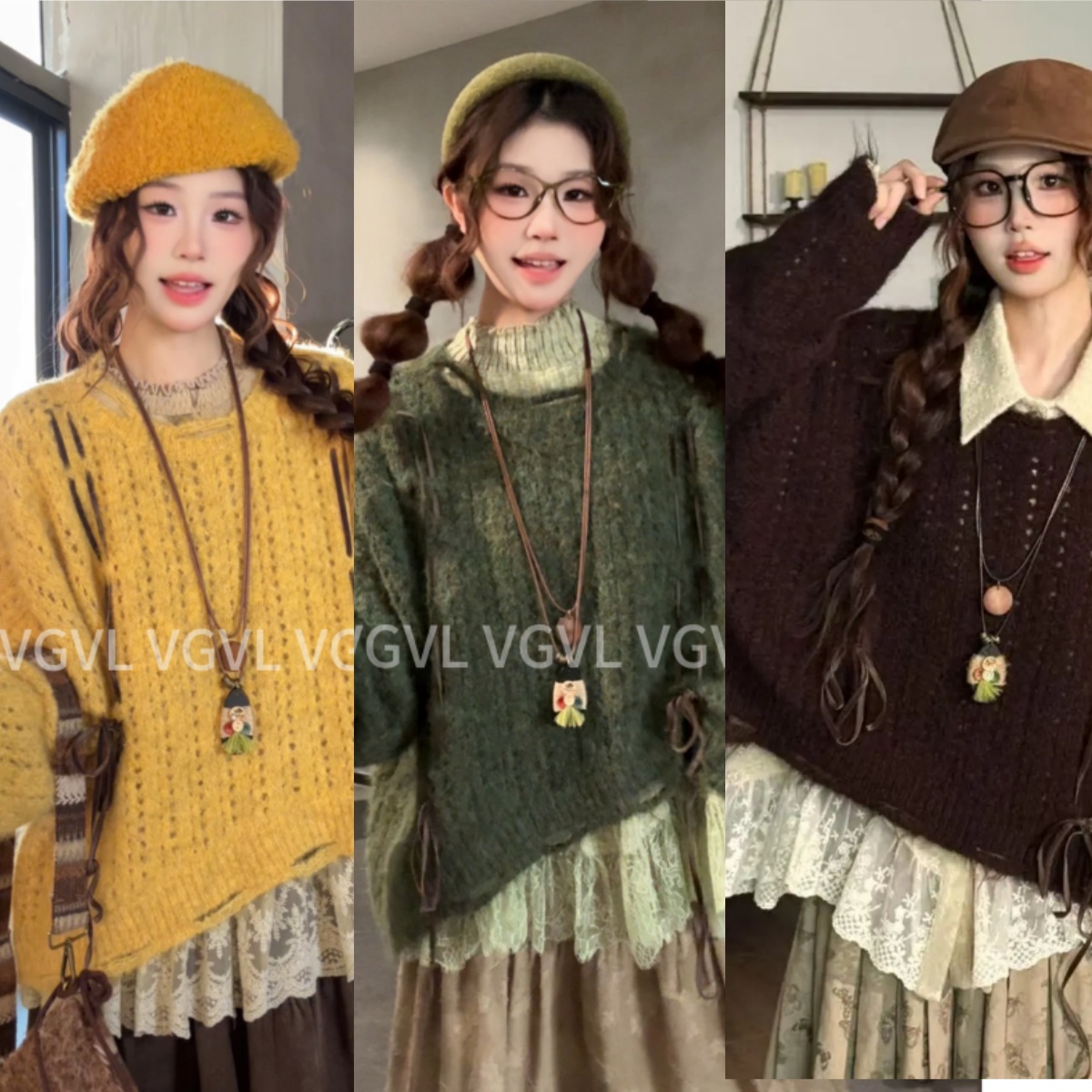 VGVL小卓毛衣宽松日系套头长袖针织衫慵懒风秋冬外穿50180