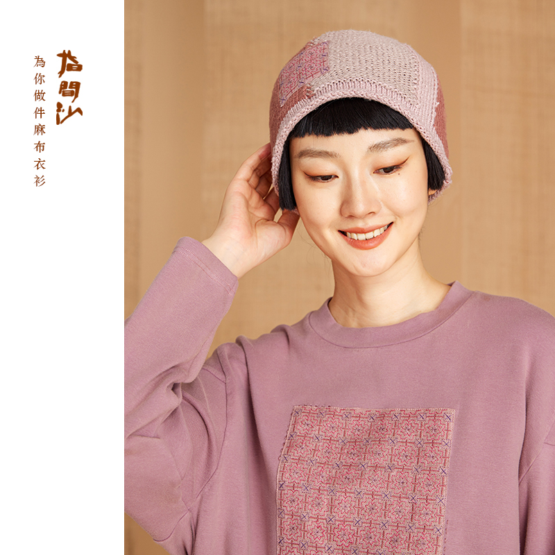 2549262指间沙女装冬季[常美]日常必备圆帽几何色块针织帽毛线帽