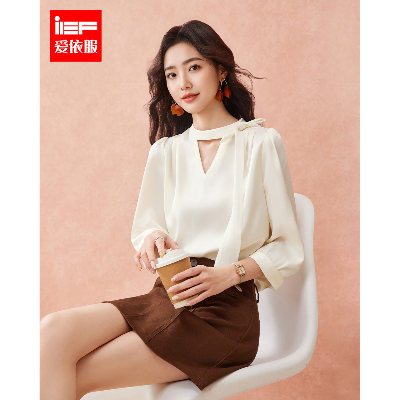 IEF/爱依服2025夏秋新款韩版成熟通勤气质设计感百搭七分袖上衣