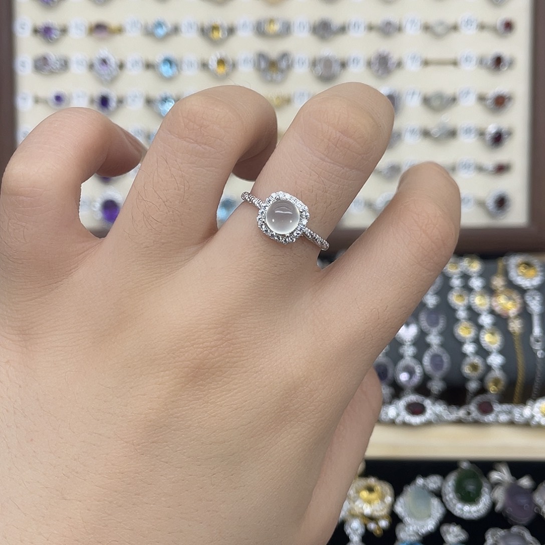 岫玉银S925镶嵌戒指