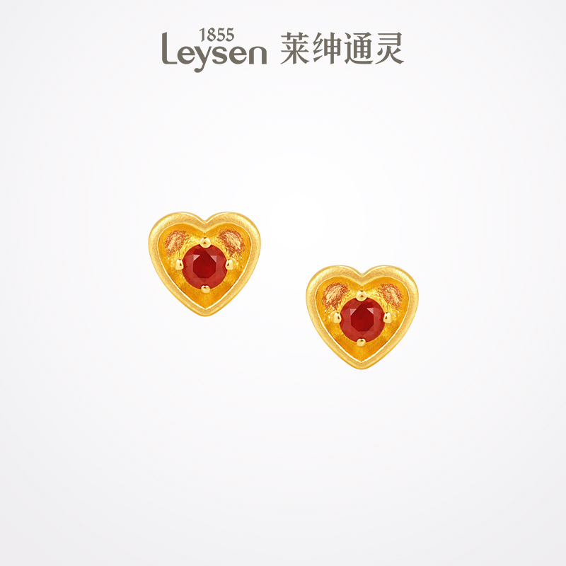 莱绅通灵轻奢蜜糖爱心足金红宝石耳钉