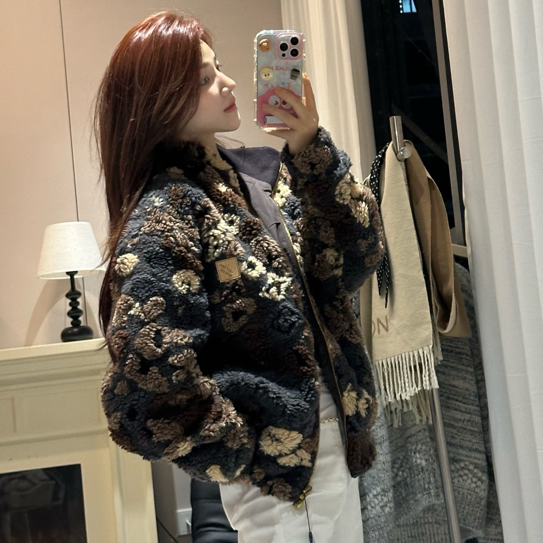 AG1V14 迷彩羊羔毛双面穿外套 男女同款