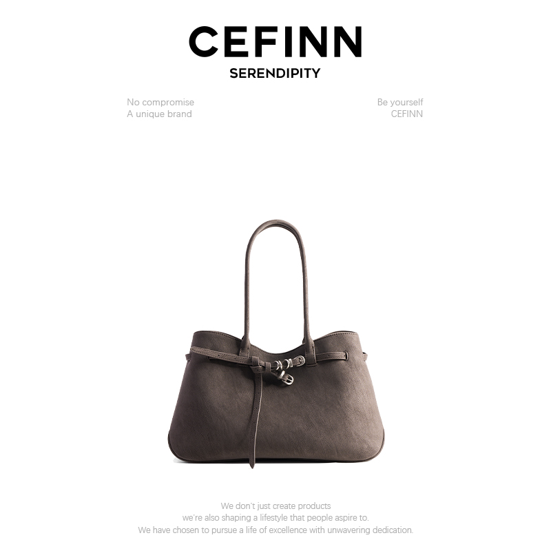 CEFINN 复古风荔枝纹敞口托特包单肩包女士经典百搭简约单肩