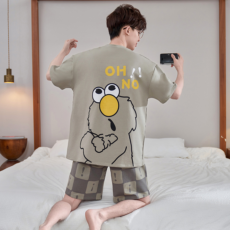 YUZHAOLIN/俞兆林圆领套头男士睡衣纯棉夏天薄款青少年家居服大童