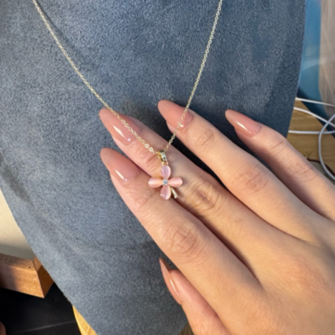 钛钢项链 【粉色幸运草】少女心满满 粉色四叶草钢钛项链