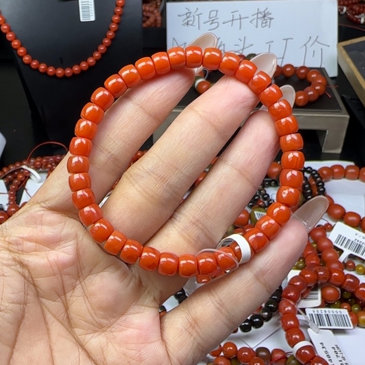 南红玛瑙未镶嵌手链瓦西满色满肉柿子红6mm