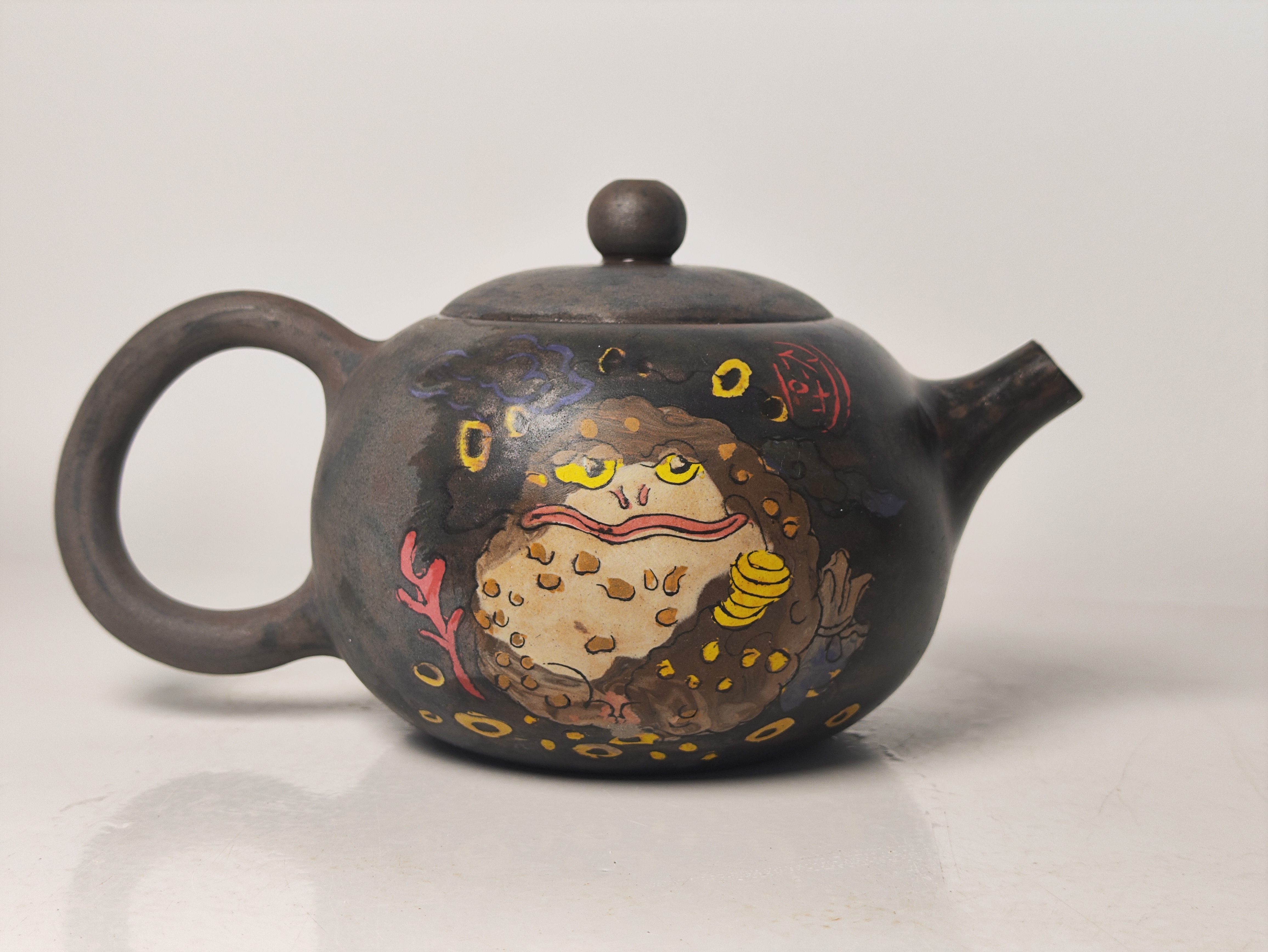 建水紫陶纯手工刻填手磨茶壶180cc