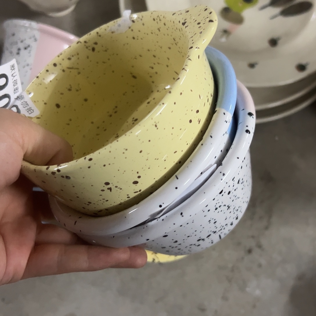 搪瓷微瑕黄泼墨双耳加蓝泼墨碗粉泼墨碗