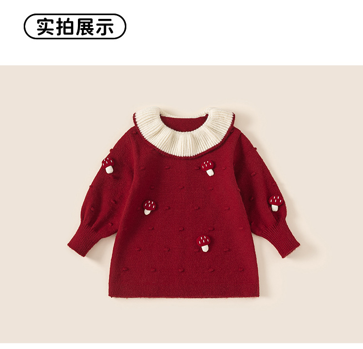 女童红色秋冬新年礼服裙公主裙毛衣背心裙