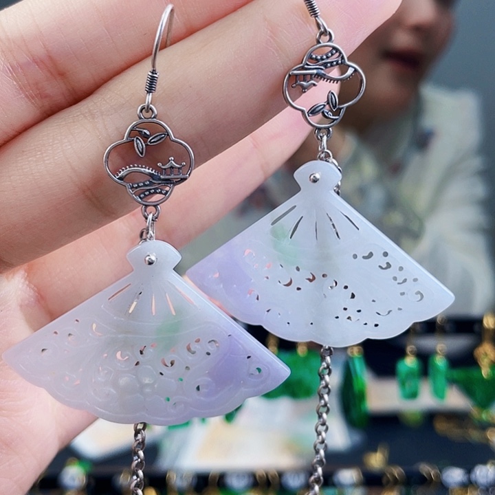 翡翠耳饰银S925镶嵌饰品