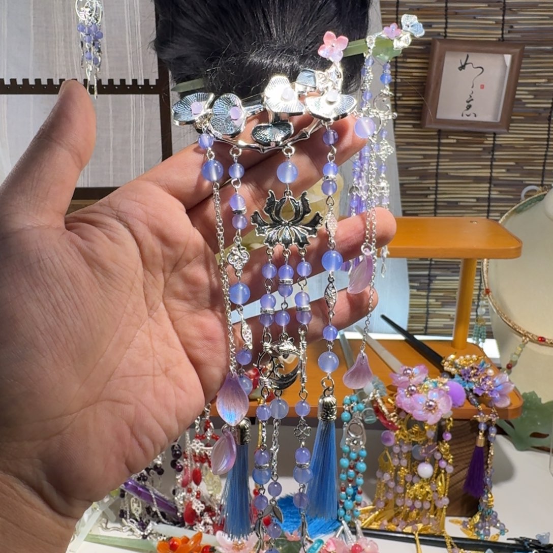 拿***ღ蛇纹石玉合金发饰