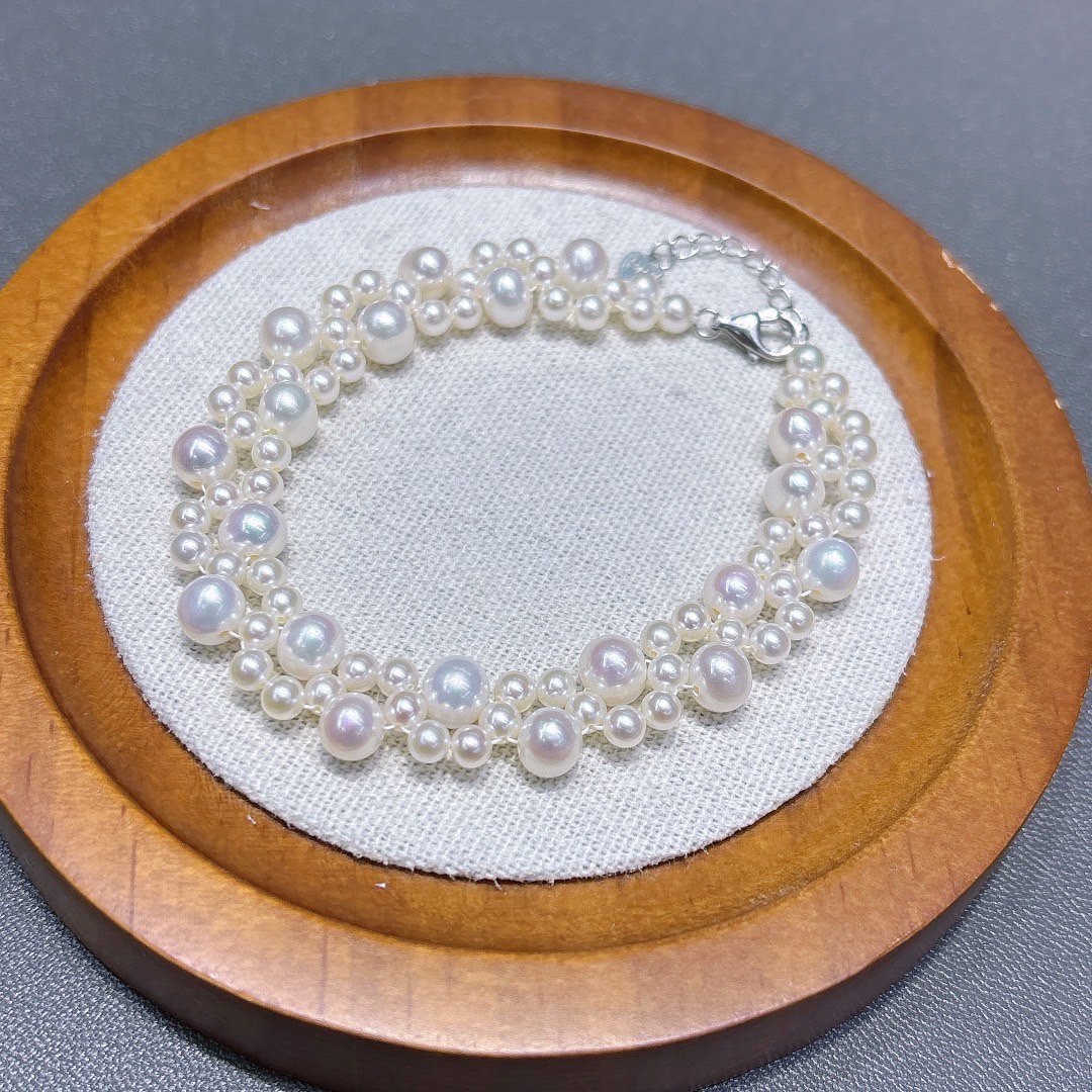 S925银 天然淡水珍珠手链 手工编织 猫爪复古个百搭