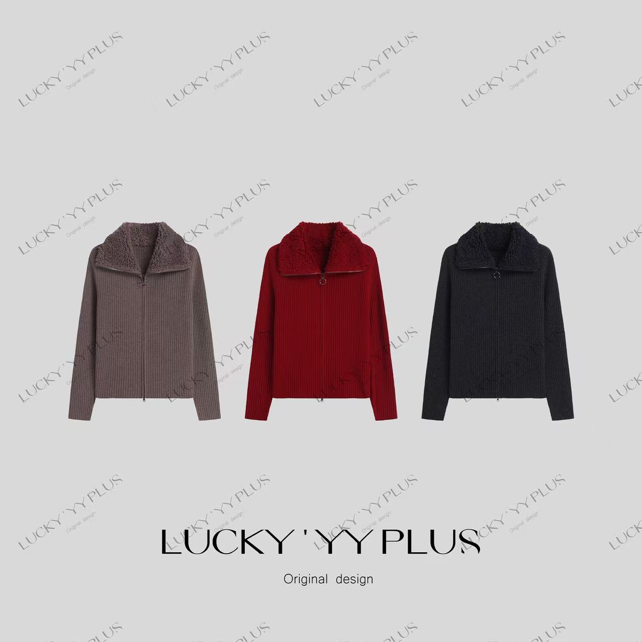 LUCKYYY 高品满分绵羊毛双头拉链细坑条显瘦高级感毛衣 B2585