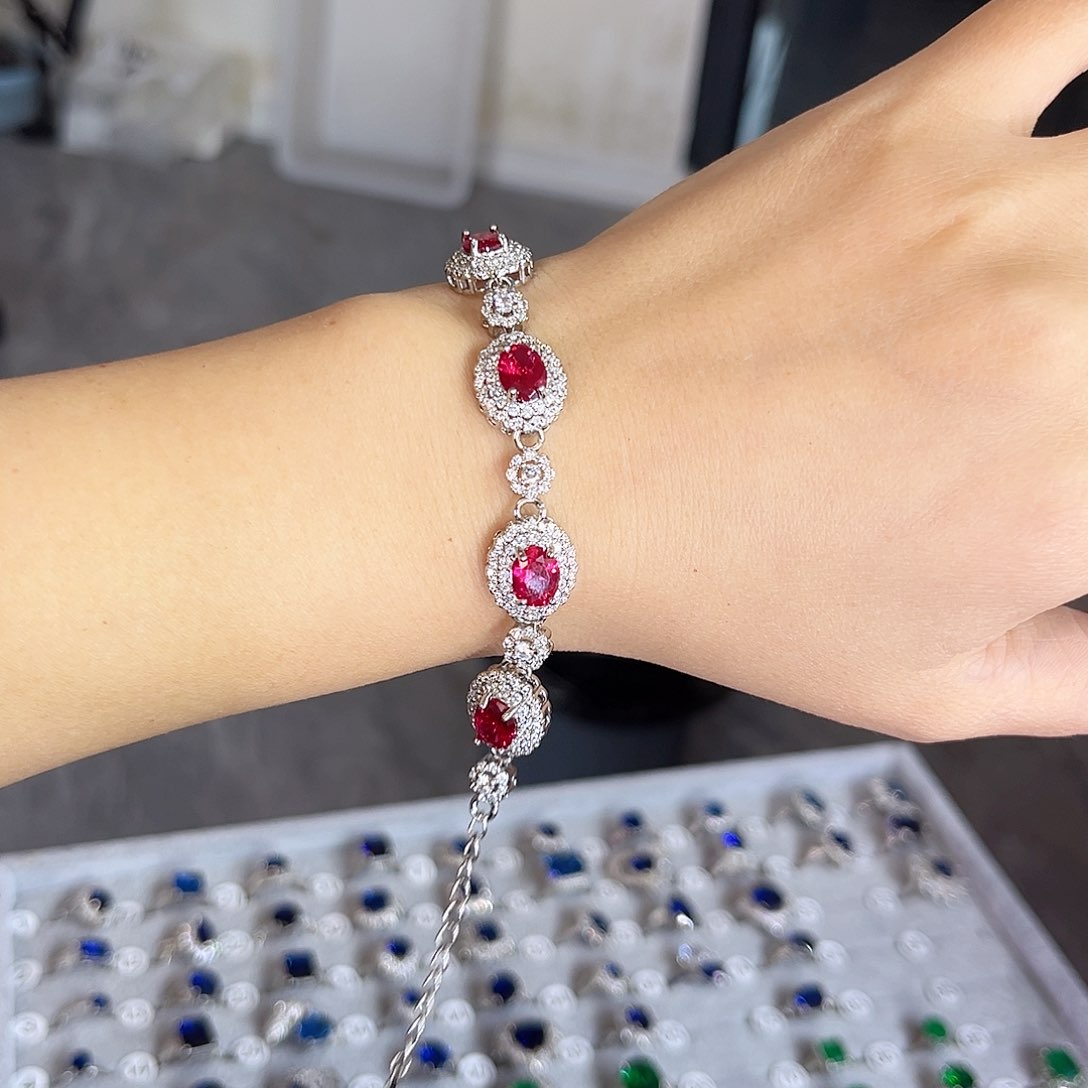 银S925镶嵌手链红宝石