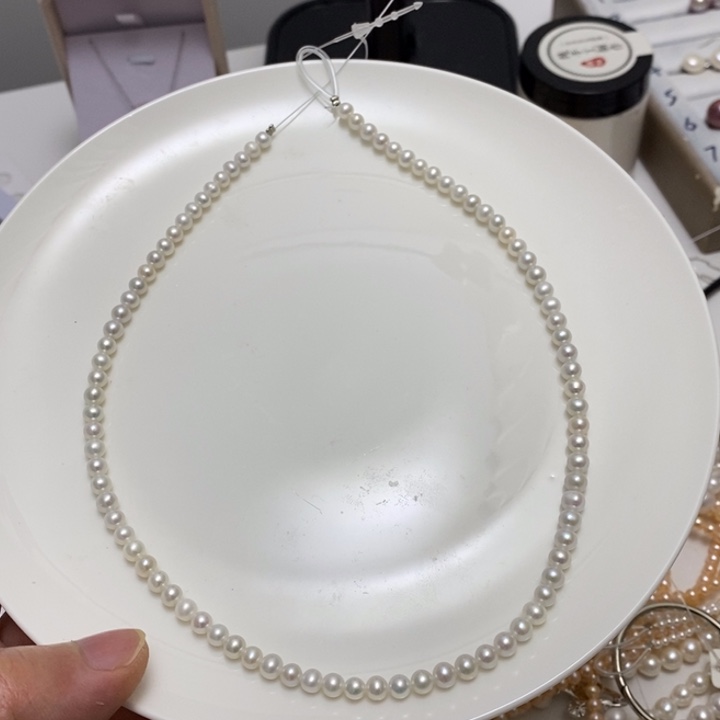 4.8m珍珠项链银S925镶嵌淡水珍珠