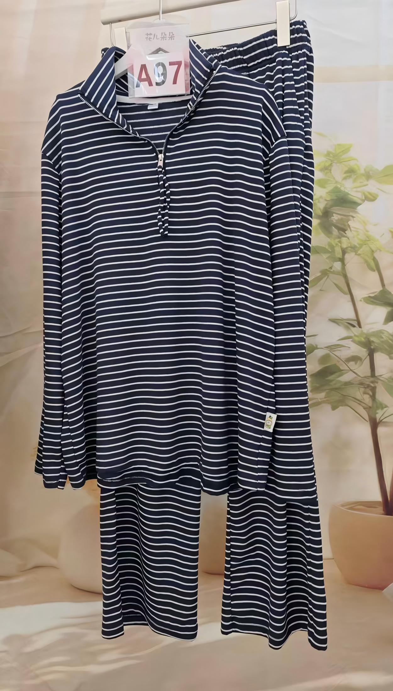 【A97~99】请指定编号拍26年春款条纹套装大码休闲长袖舒适宽松百搭