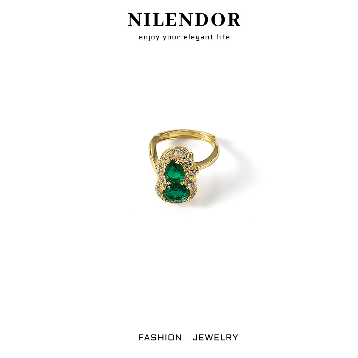 铜合金合成锆石戒指 D-04轻奢气质精致葫芦戒指