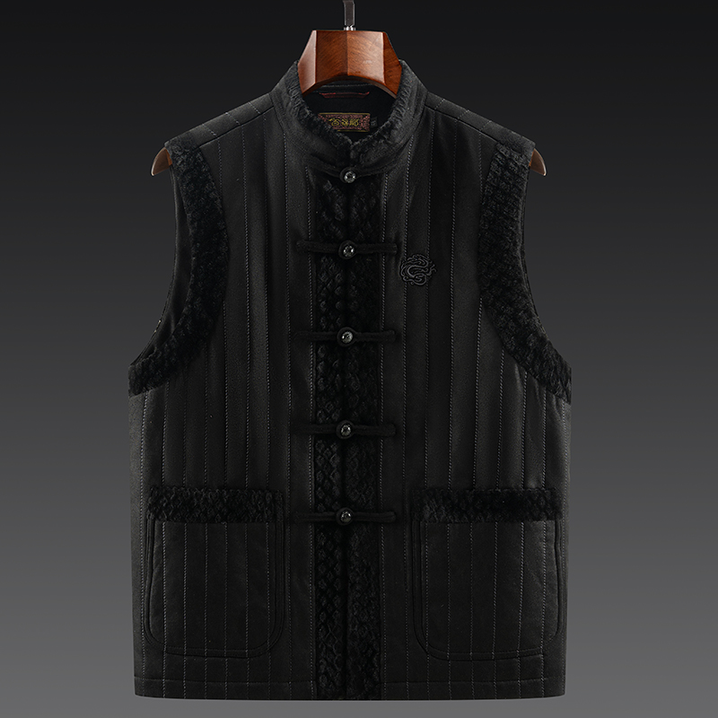 百福龙高档男式唐装加棉坎肩民族风男士唐装盘扣马甲秋冬新款