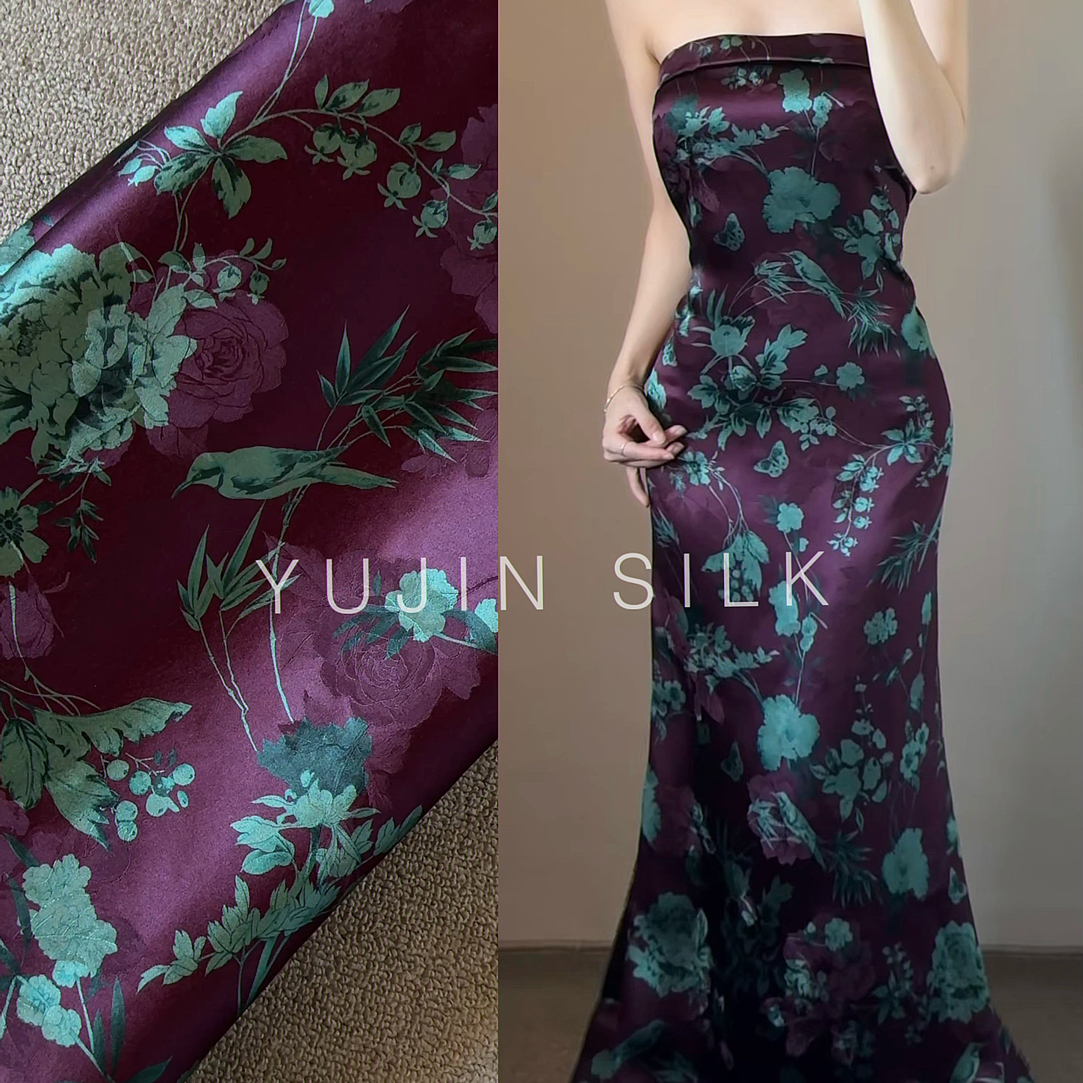 「九重紫」YUJIN SILK 提花重缎香云纱桑蚕丝114门幅38姆米