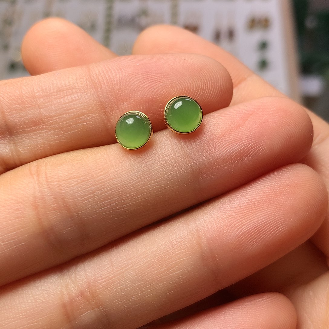 银S925镀金镶嵌和田玉（碧玉）耳饰