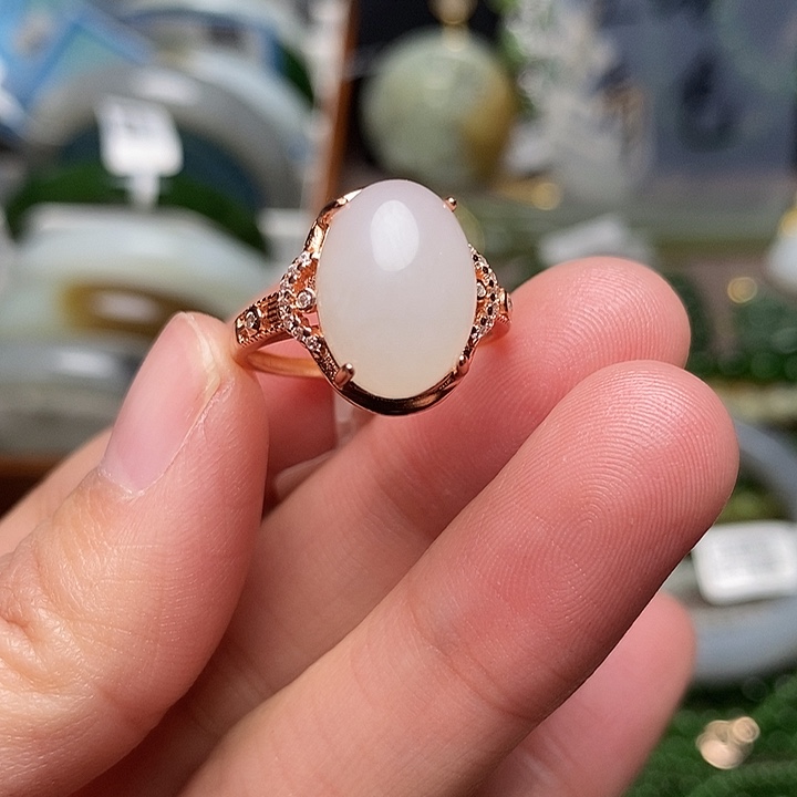 和田玉银S925镶嵌戒指