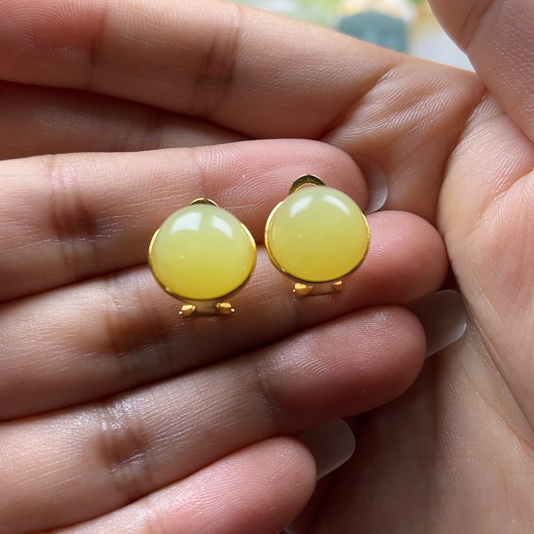 和田玉耳饰银S925镶嵌