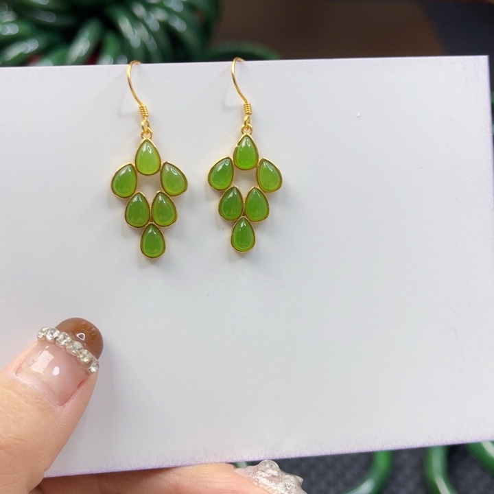 【闪购商品】和田玉（碧玉）耳饰银S925镶嵌