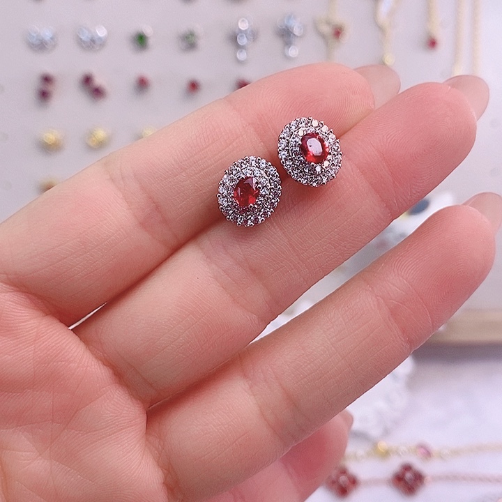 蓝宝石耳饰银S925镀金镶嵌