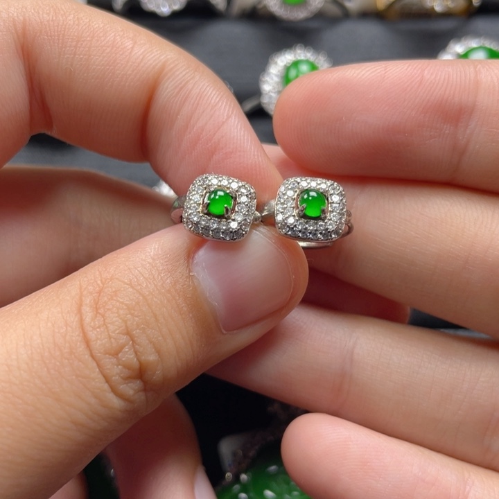 翡翠耳饰银S925镶嵌耳环