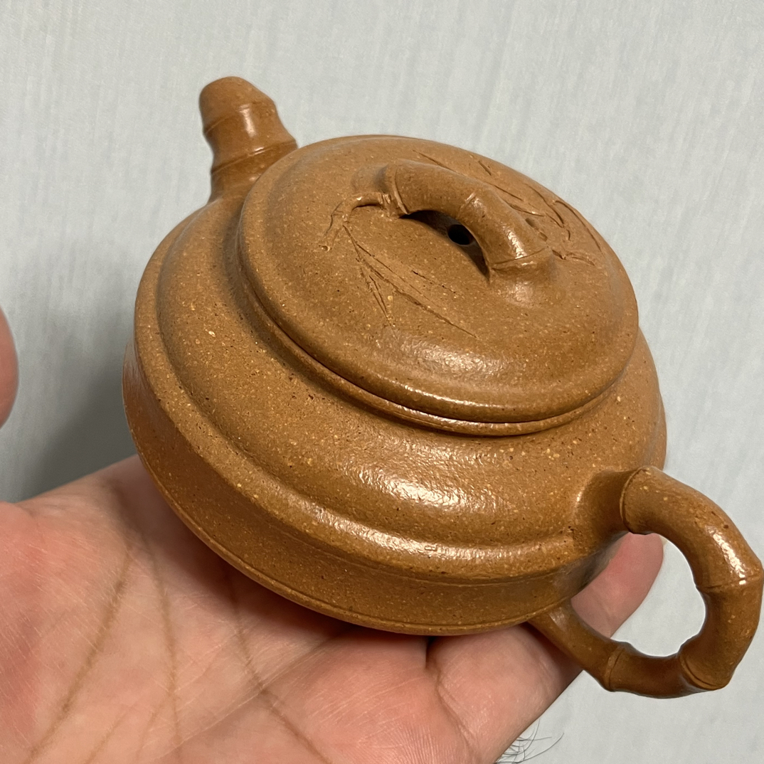 宜兴原矿紫砂壶金降坡料双线竹鼓150cc