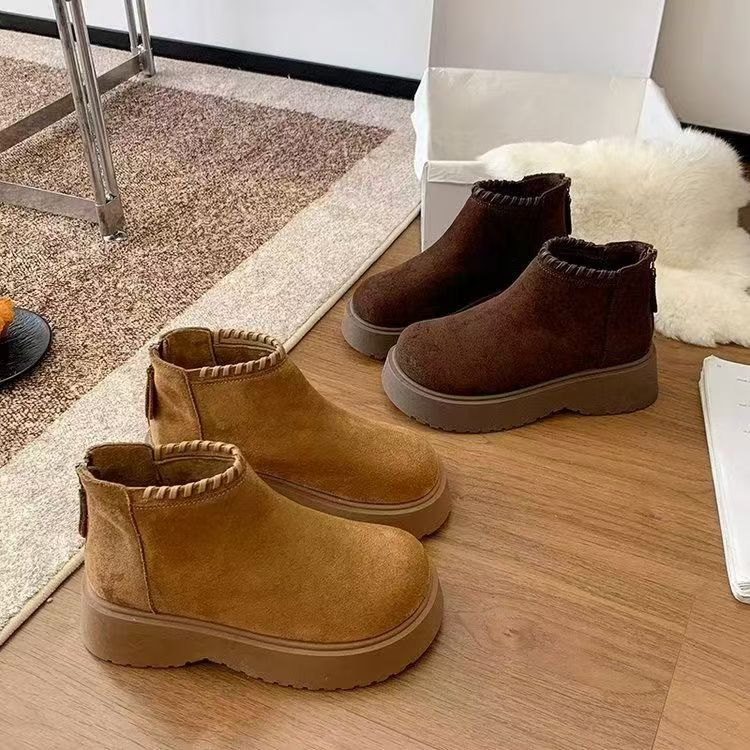 厚款秋季短筒粘胶鞋防水台马丁靴植物花卉常规款