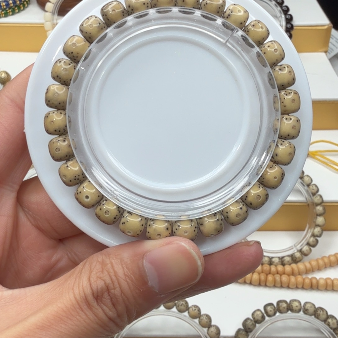 星月菩提手串石玉料青花瓷通体留白月朗星稀小细星单圈