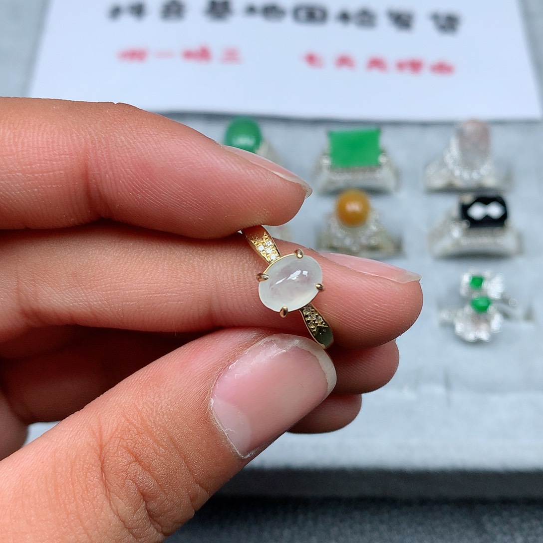 翡翠戒指银S925镶嵌16号