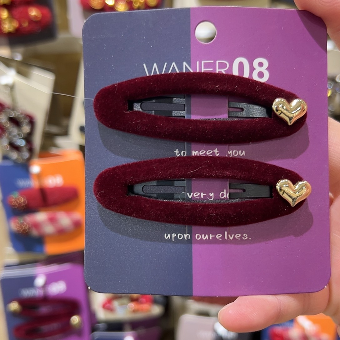 布艺非金属安哥拉红爱心丝绒拜拜夹