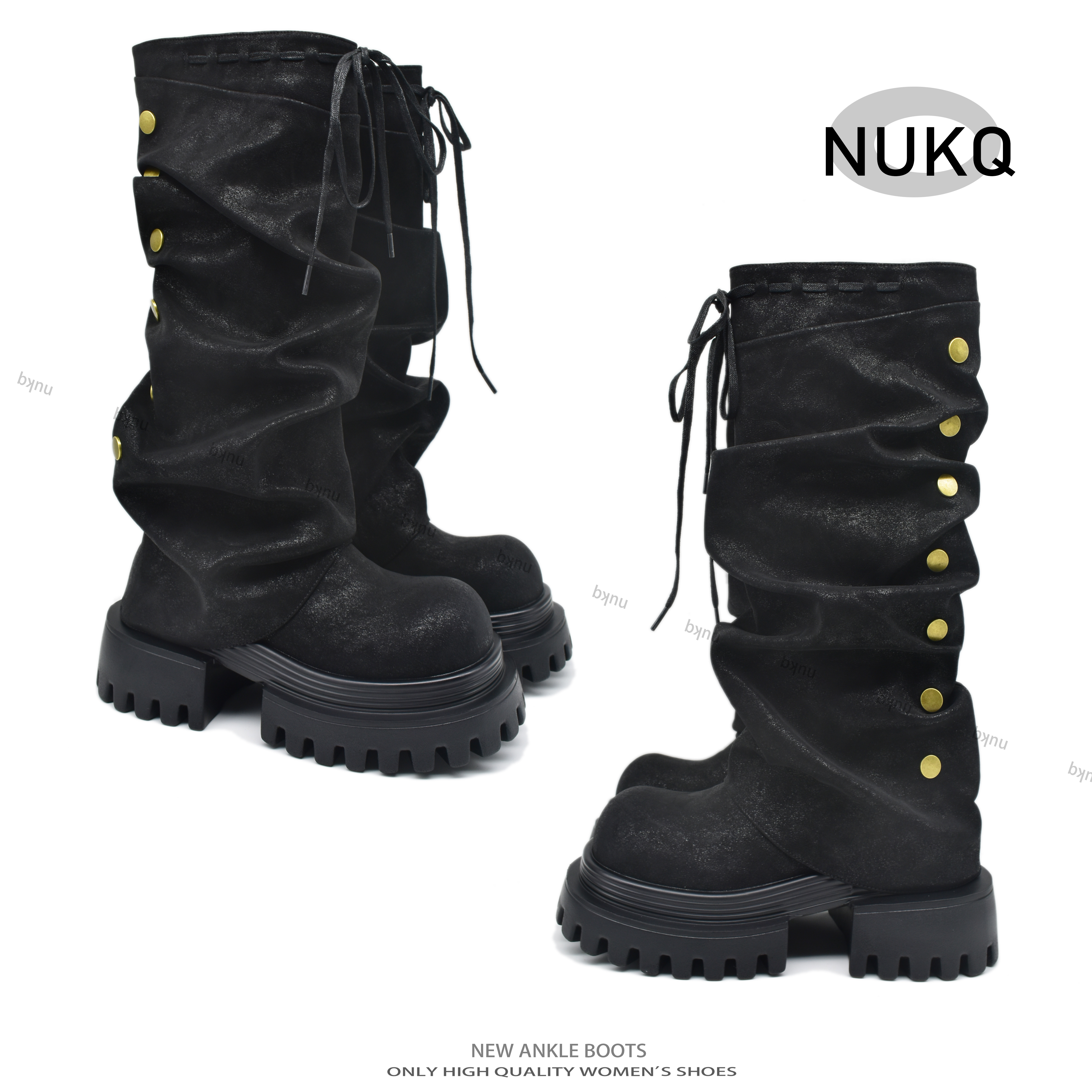 堆堆靴【NUKQ】  高跟厚底 时尚百搭厚底靴