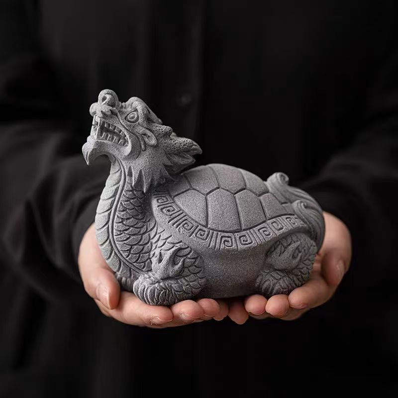 中式青砂石瑞兽龙龟玄武阳台假山盆景鱼缸造景桌面茶宠装饰品摆件