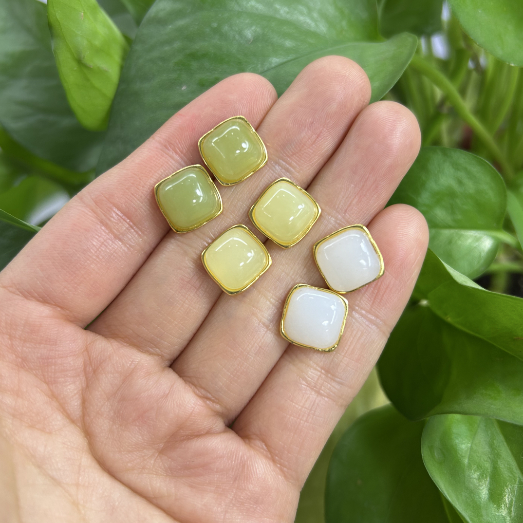 和田玉925银1,0耳钉方糖颜色多样性发货拍一发一