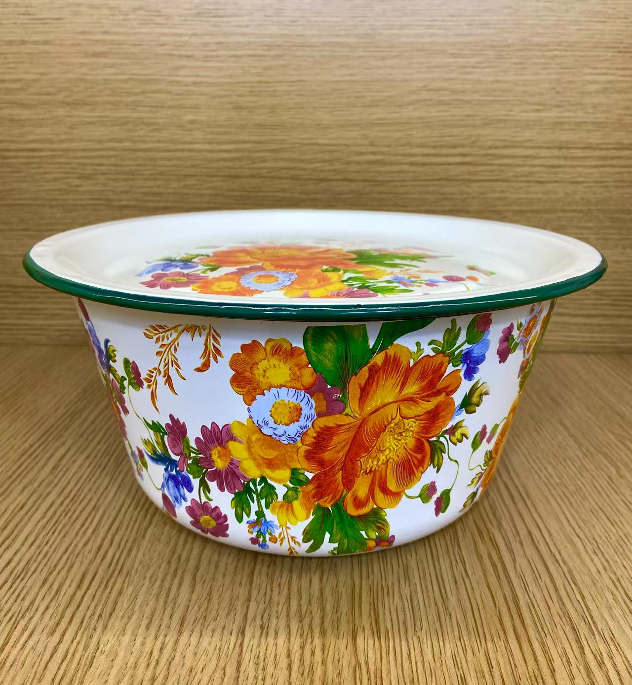 20厘米加厚珐琅搪瓷依兰花平盖盆1个