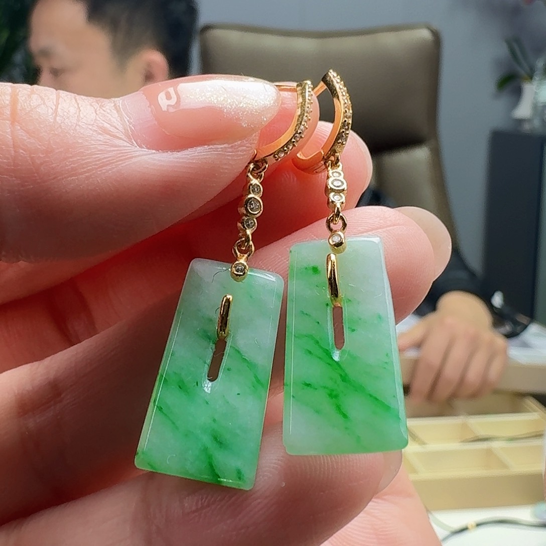 翡翠耳饰银S925镶嵌天然